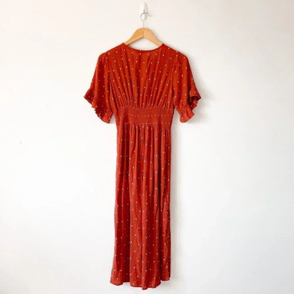 Patrons Of Peace Red Floral Rayon V Neck Short Ruffle Sleeve Jumpsuit Sz  S - Picture 3 of 7